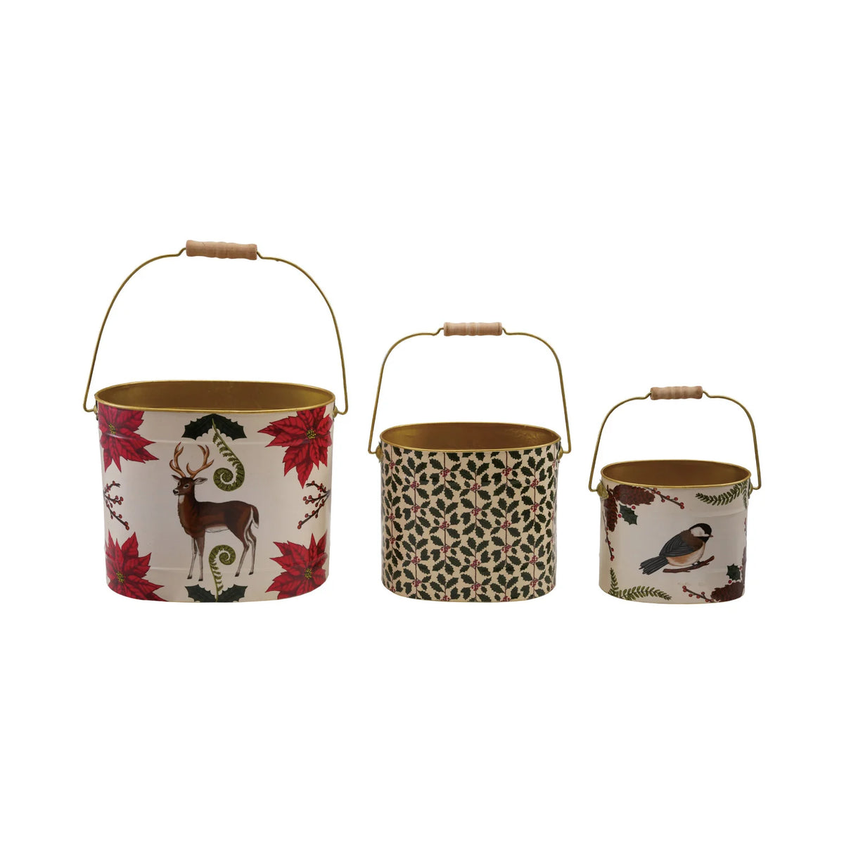 Metal Bucket with Handle & Seasonal Botanicals/Animals